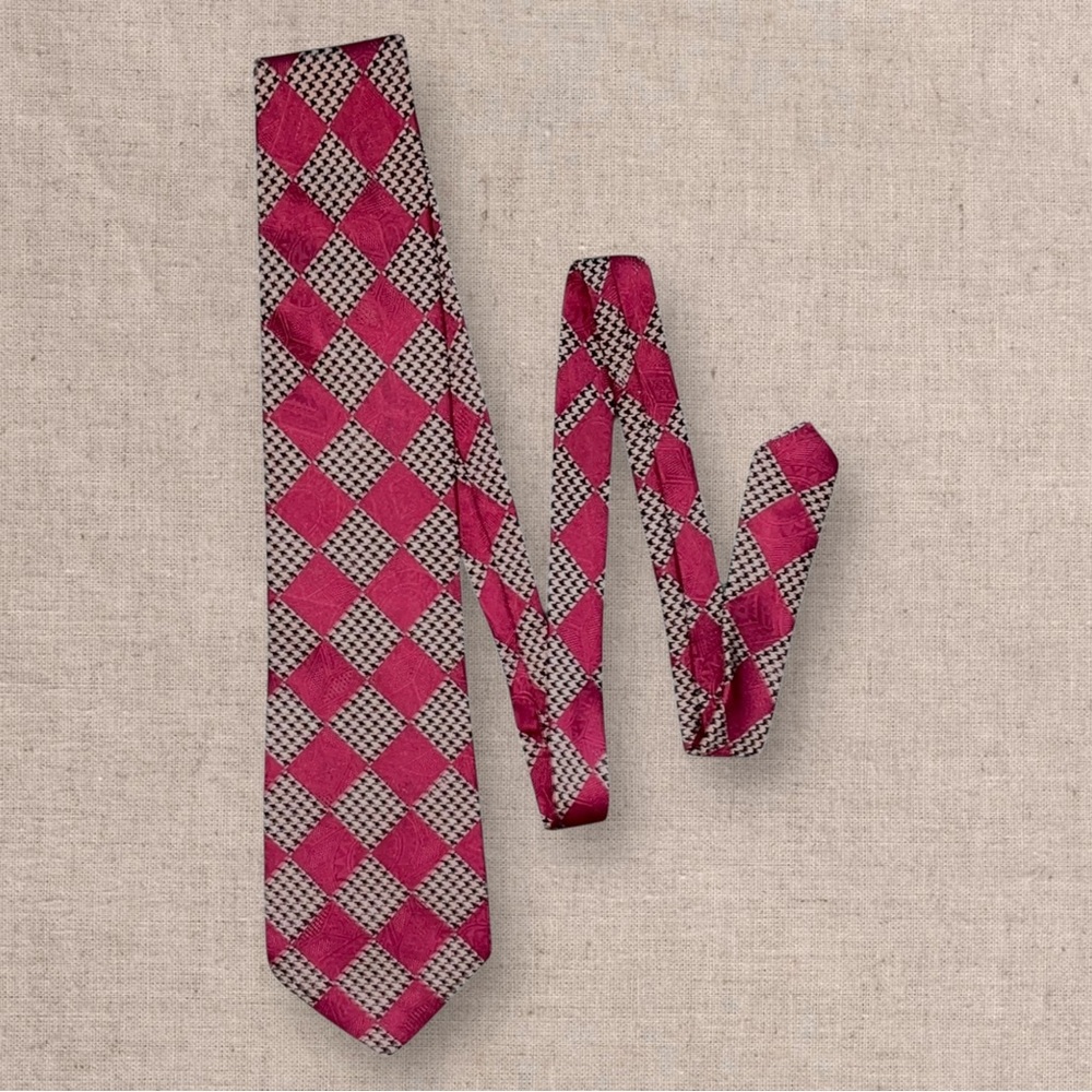 Paolo Gucci Silk Tie Red Harlequin Diamond Pattern Vintage Designer Italy